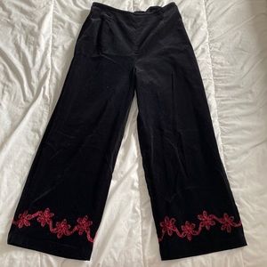 Black velvet side zip pants